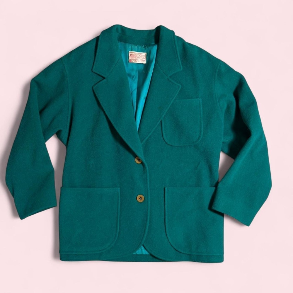 Vintage Pendleton Green 100% Wool Jacket Blazer P445-7670 Size 6 Petite USA